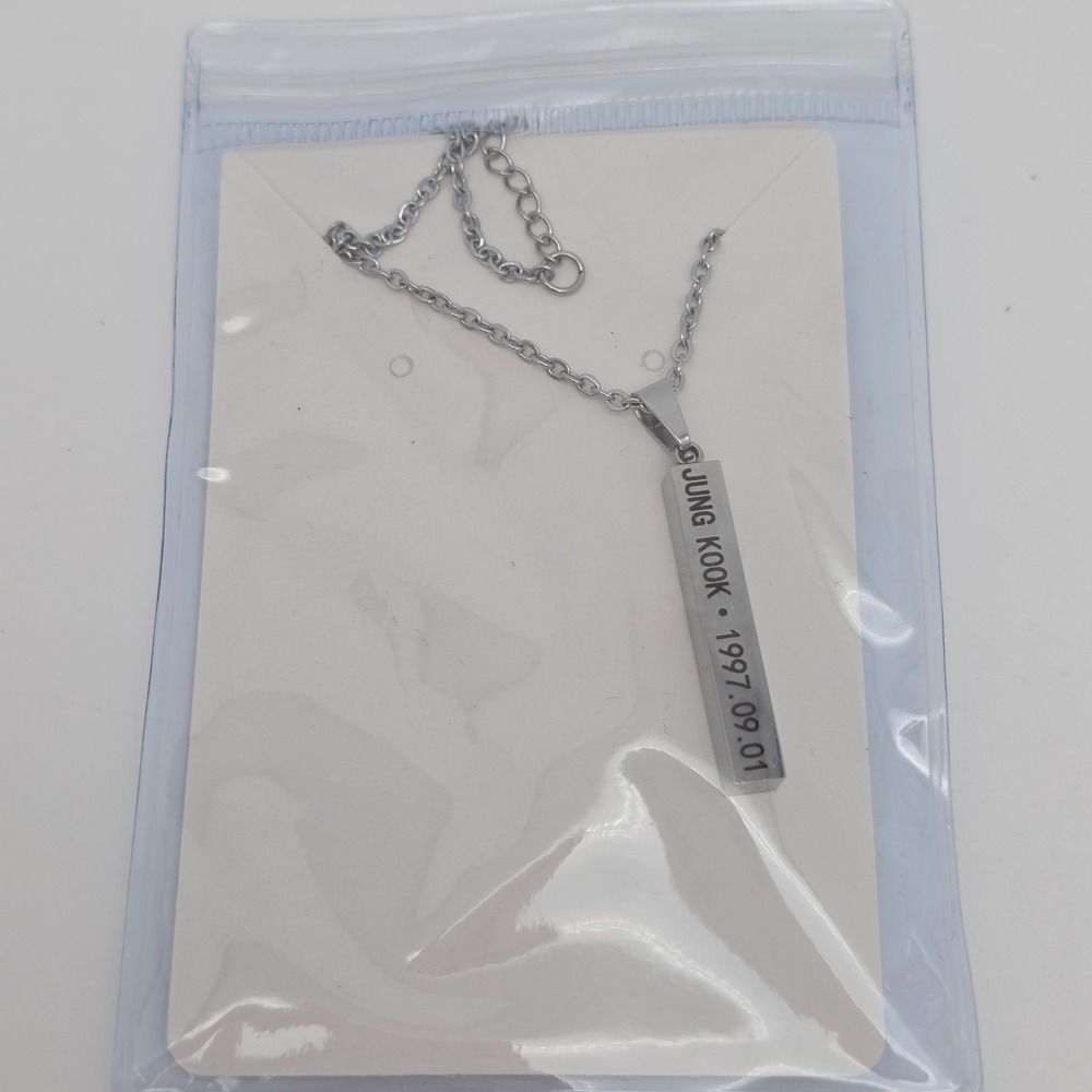BTS Jung Kook Necklace Silver Bar Pendant K-pop ARMY Fan Jewelry Bangtan Boys - Picture 2 of 5